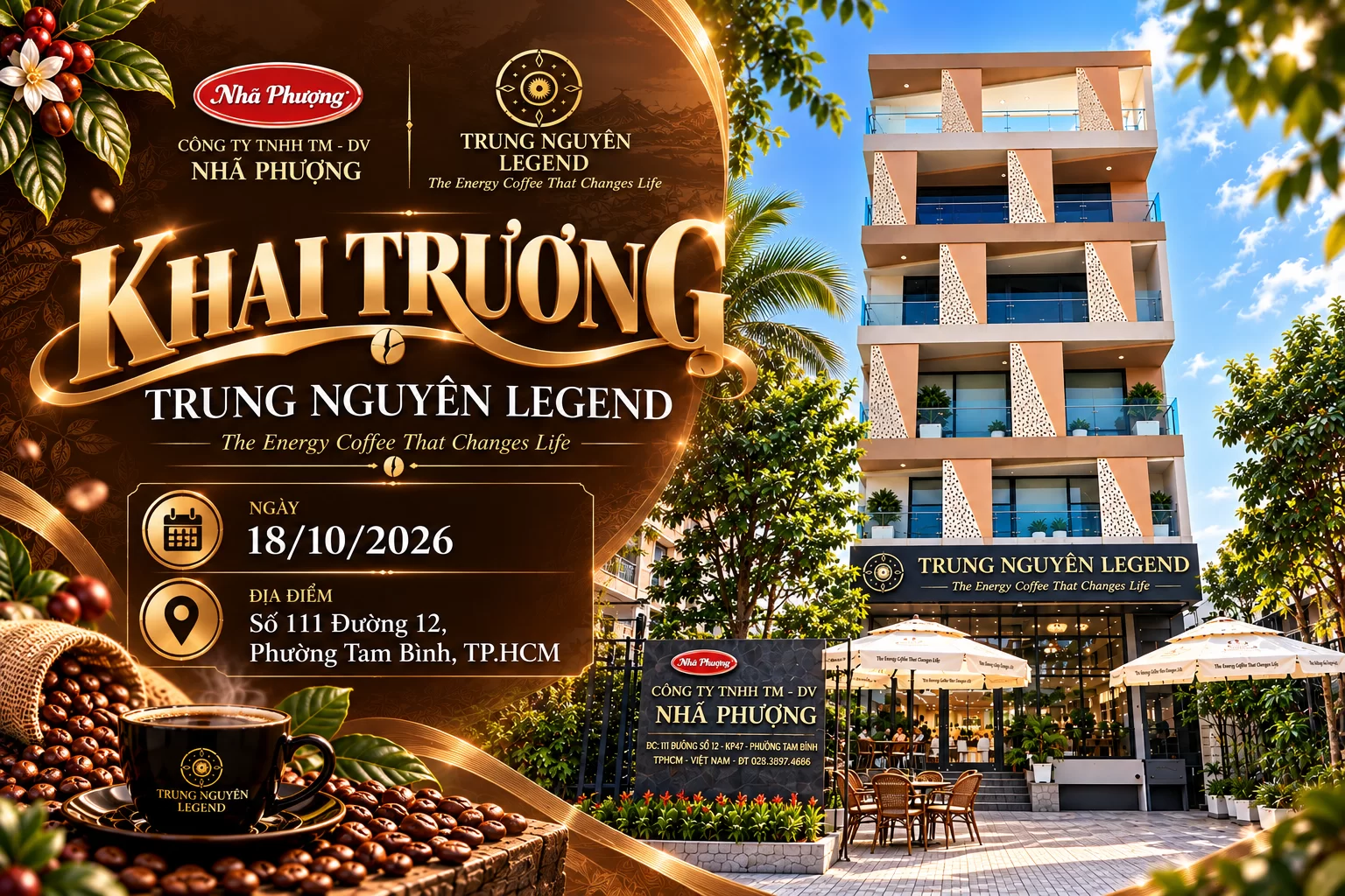 Khai trương Trung Nguyên Legend Café ngày 18/10/2026 tại số 111 Đường 12, Phường Tam Bình, TP.HCM